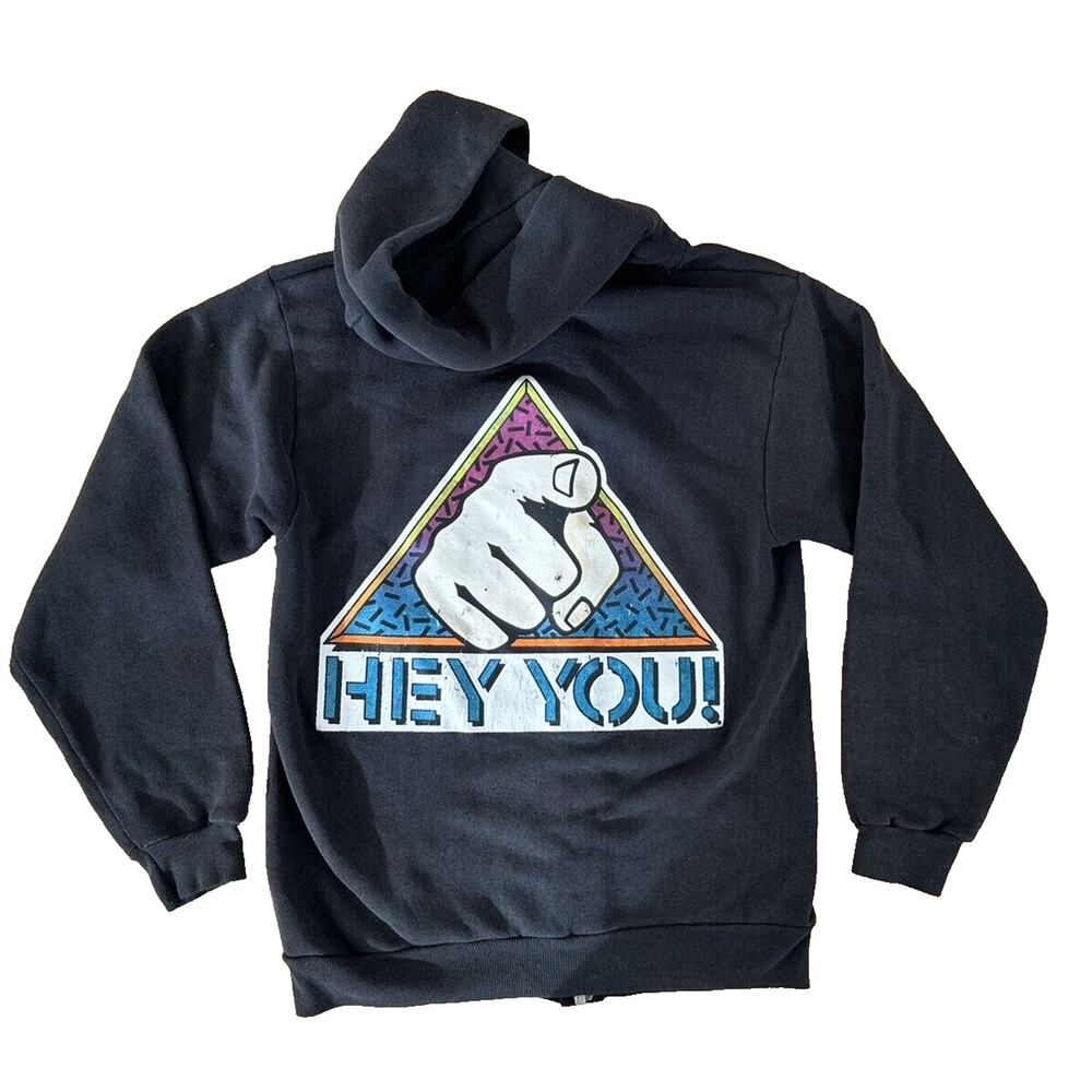 Vintage 80's "Hey You"  Hoodie Sweatshirt Men X Small Zip Up Russell Discus